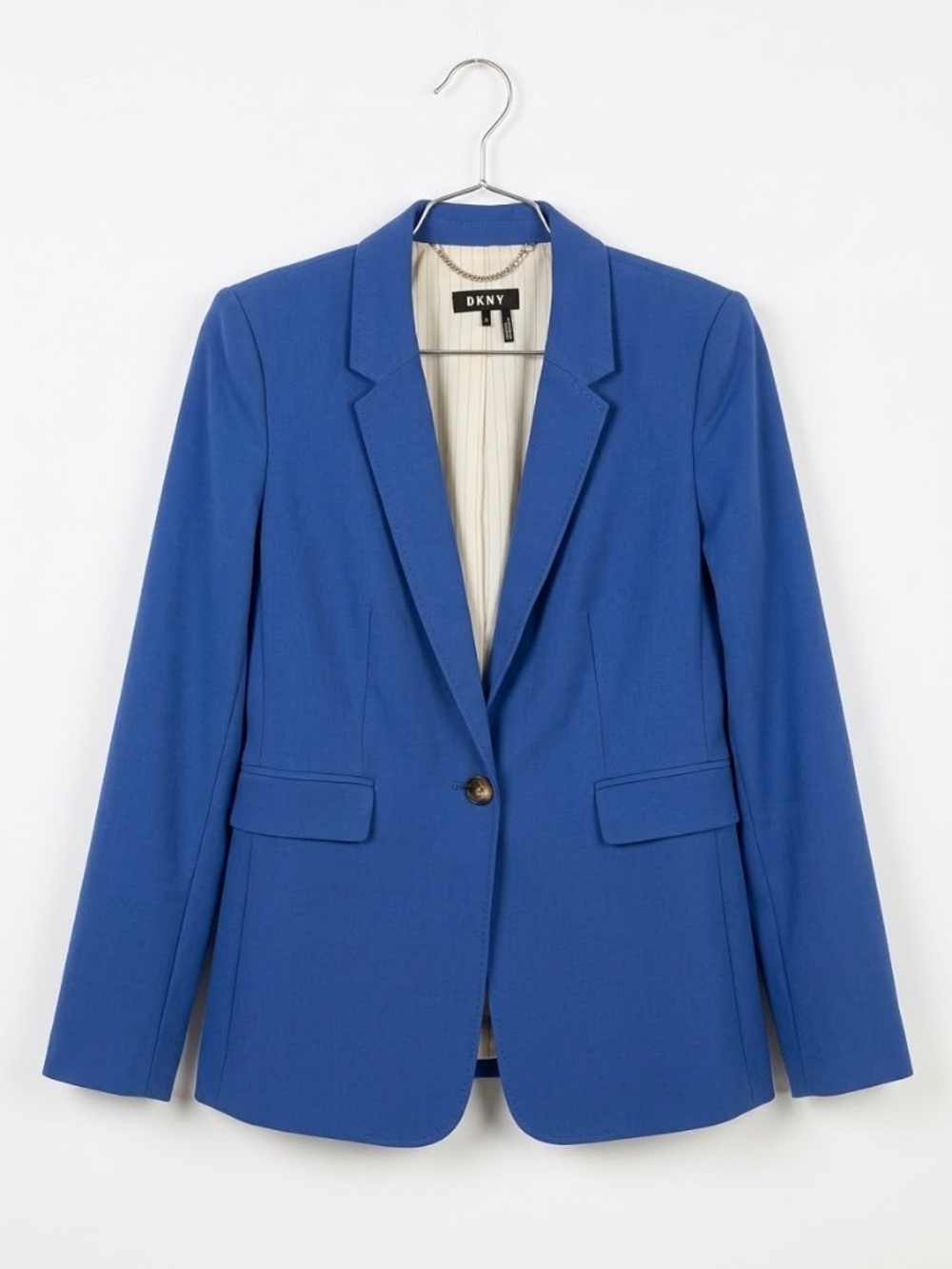 DKNY Royal Blue Single Button Tailored Blazer Size 4 Lined Career Workwear